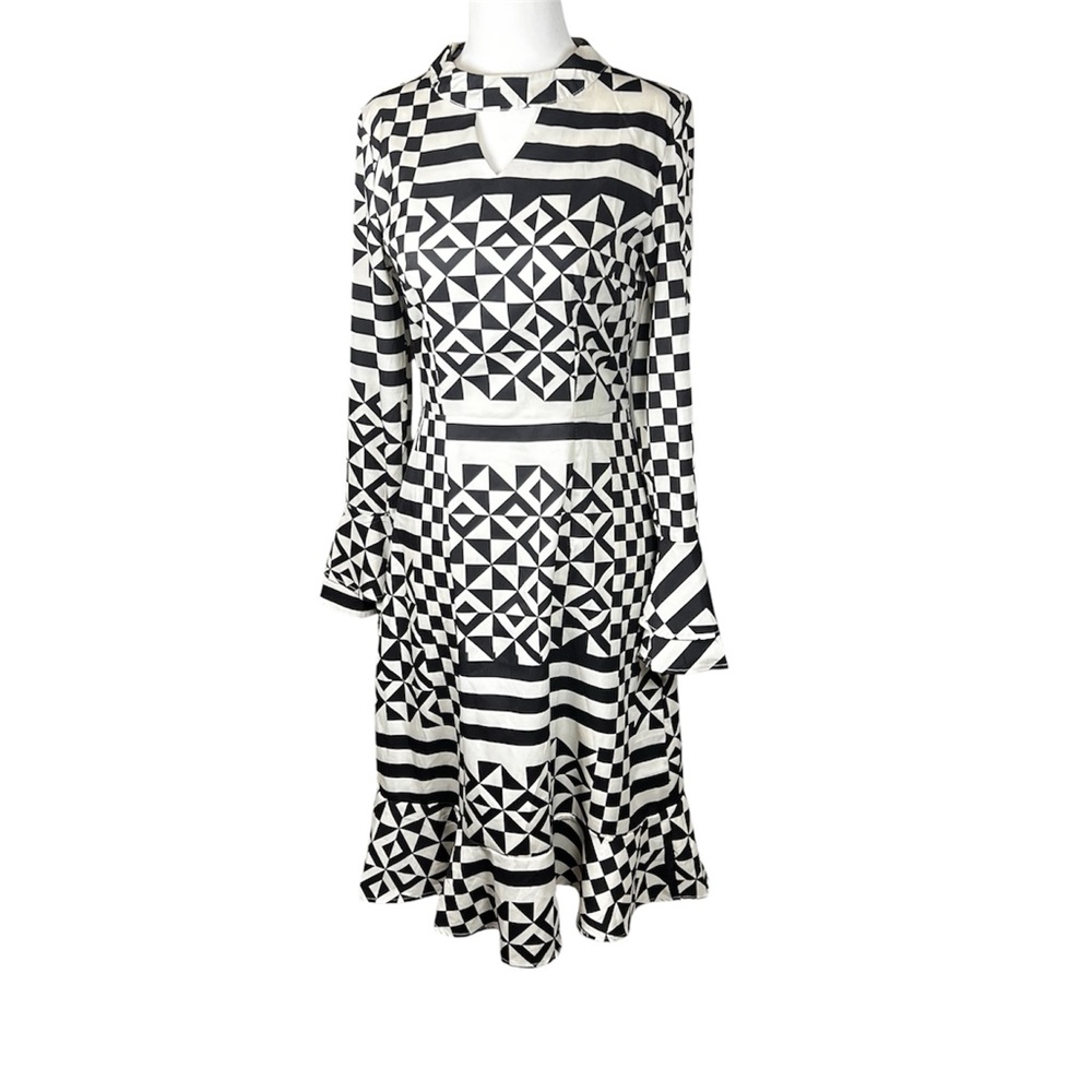 CBR Black and White Patterned Long Sleeve Dress Small